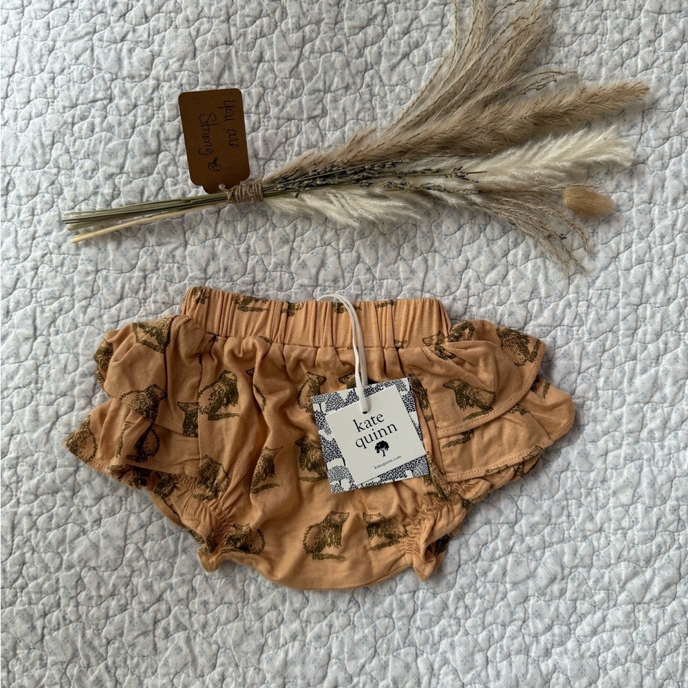 Kate Quinn Tan Baby Bloomers with Hedgehog Print